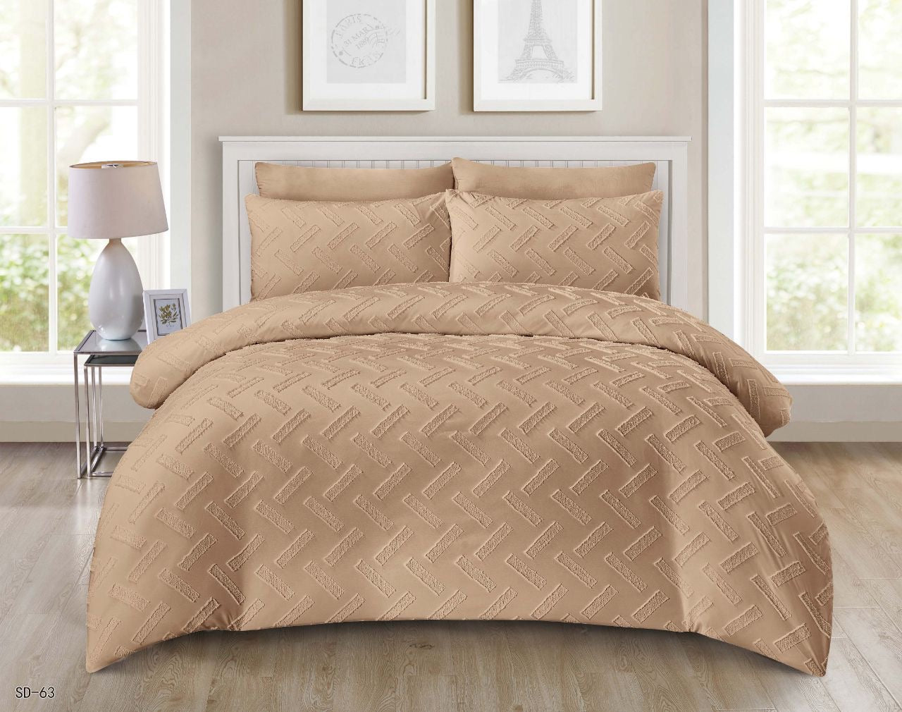 King Size Comforter Set 6-Piece | Cotton Fabric with Embroidery | Bedding Set with Fitted Sheet and Pillowcases