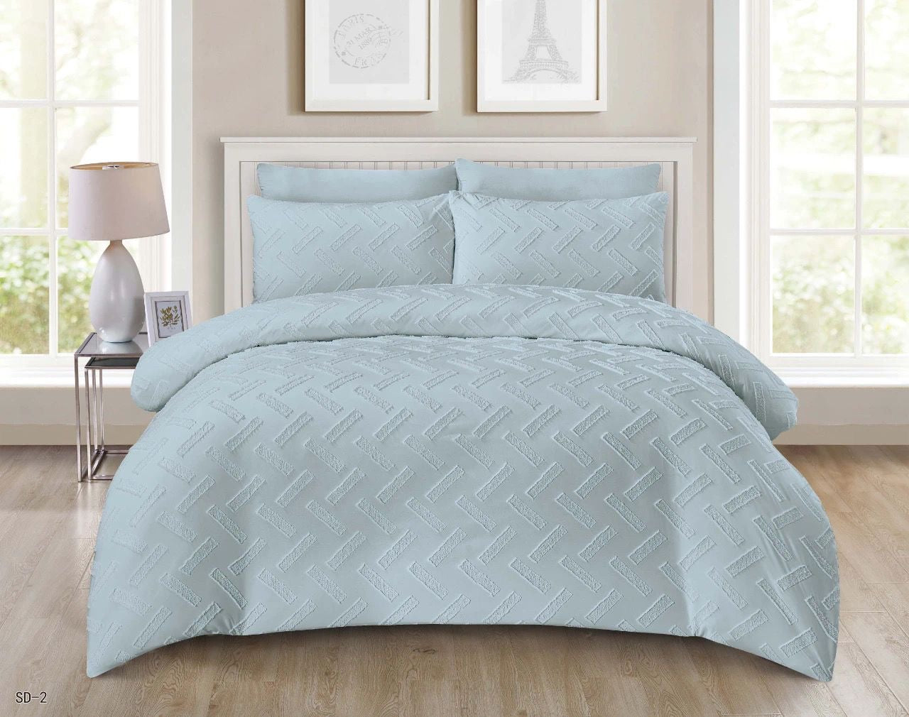 King Size Comforter Set 6-Piece | Cotton Fabric with Embroidery | Bedding Set with Fitted Sheet and Pillowcases