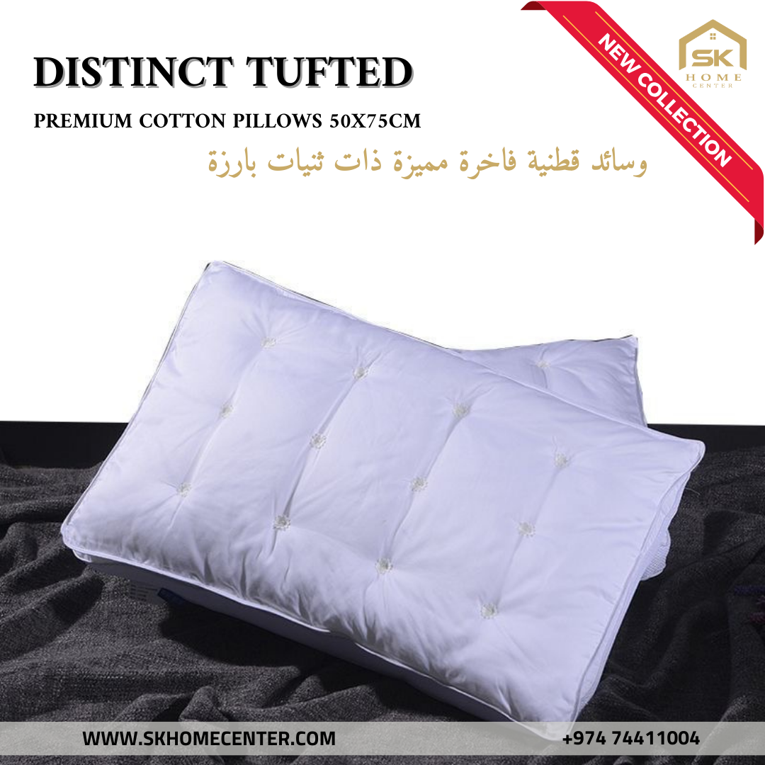Ultra-Soft tufted Microfiber Bed Pillow - Natural Cotton Cover
