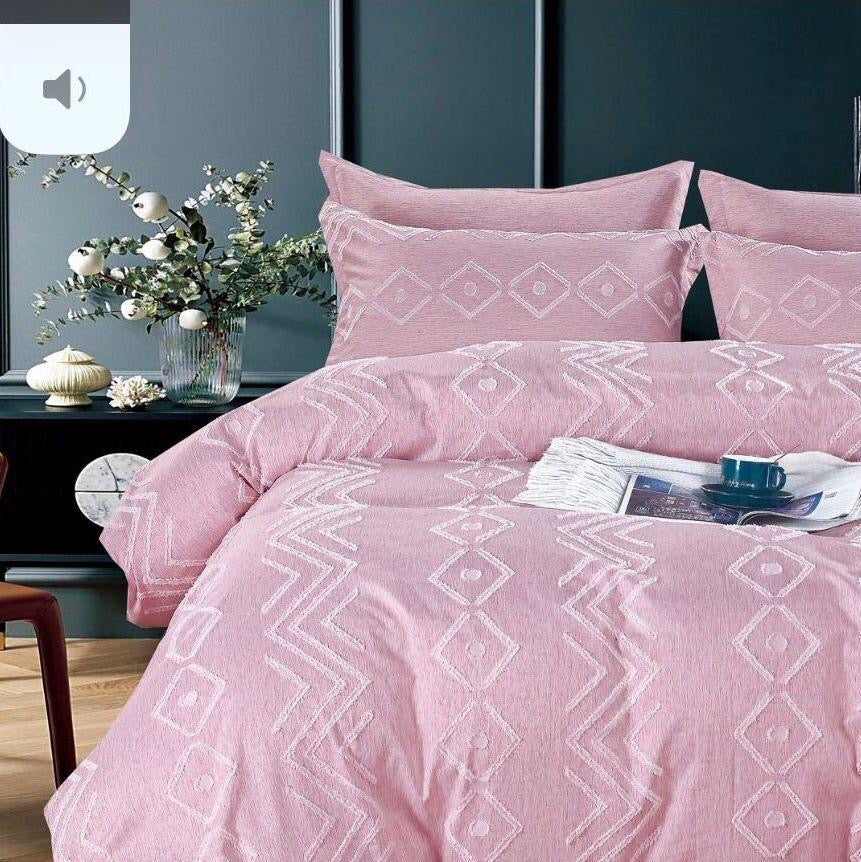 King Size Solid Color Unique Cut Flower Design Bedding Set: Duvet Cover, Fitted Bedsheet, 4 Pillowcases