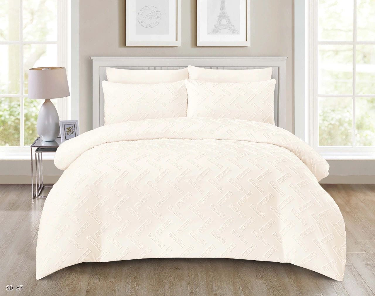 King Size Solid Color Unique Cut Flower Design Bedding Set: Duvet Cover, Fitted Bedsheet, 4 Pillowcases