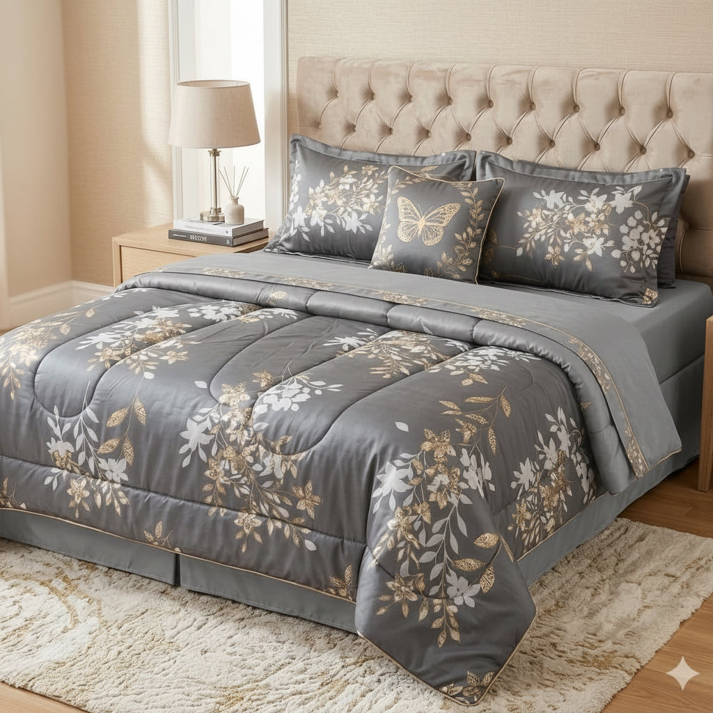 Floral 6-Piece Cotton Comforter Set | King Size Bedding Set - SK HOME CENTER