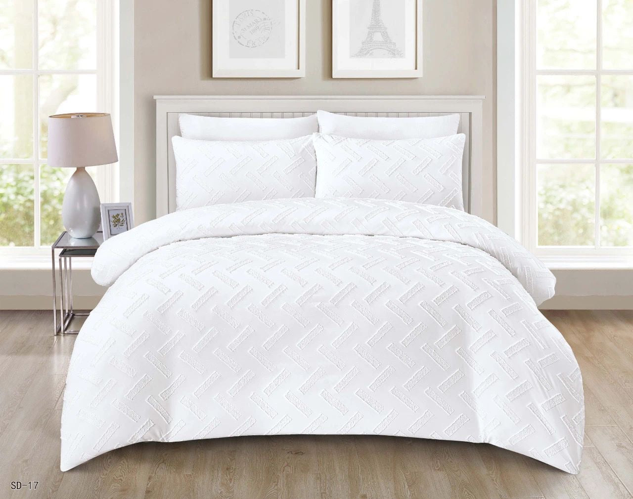 King Size Solid Color Unique Cut Flower Design Bedding Set: Duvet Cover, Fitted Bedsheet, 4 Pillowcases