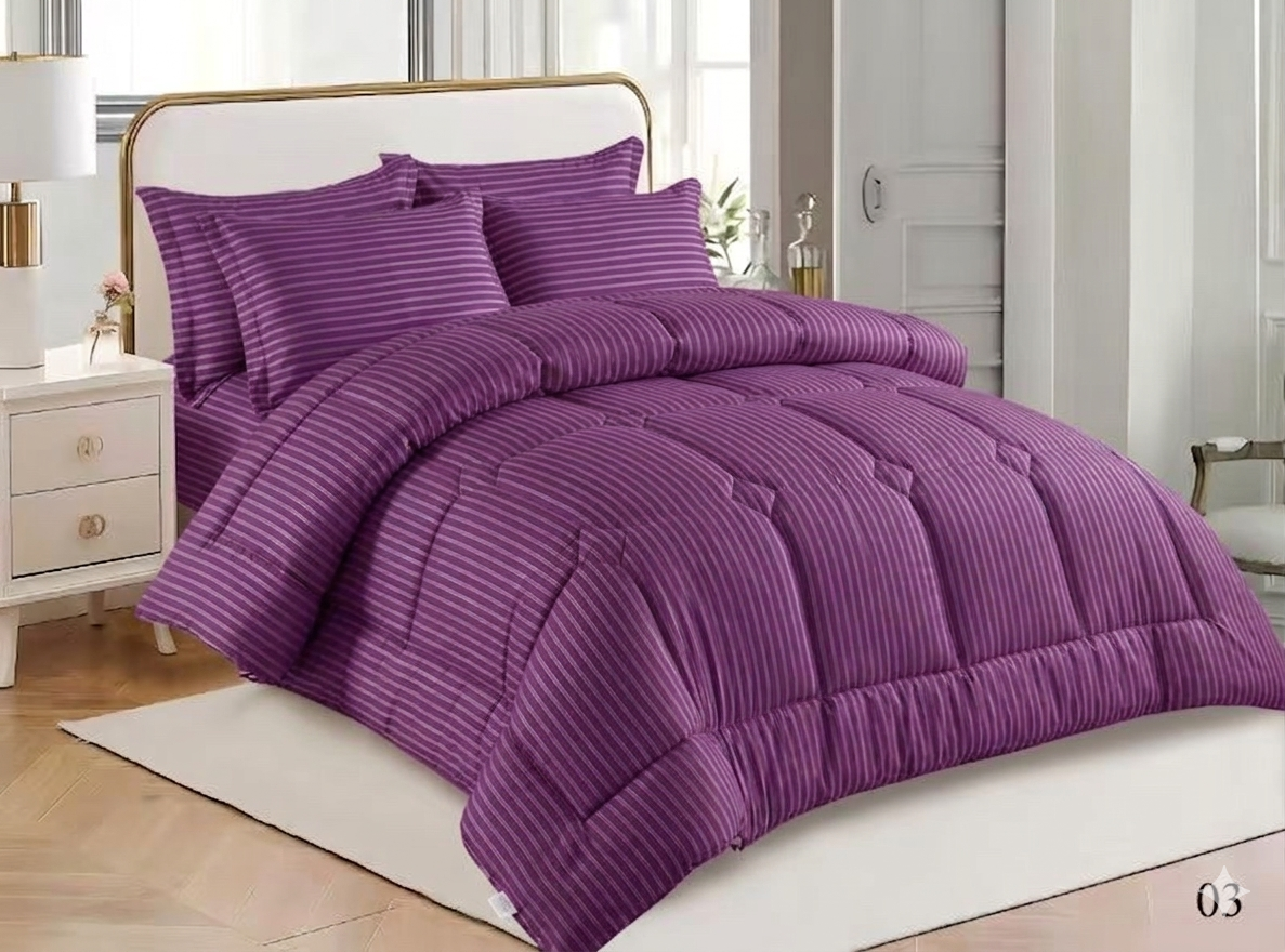 Satin Silky Striped Comforter Set – King Size 6 Piece - SK HOME CENTER