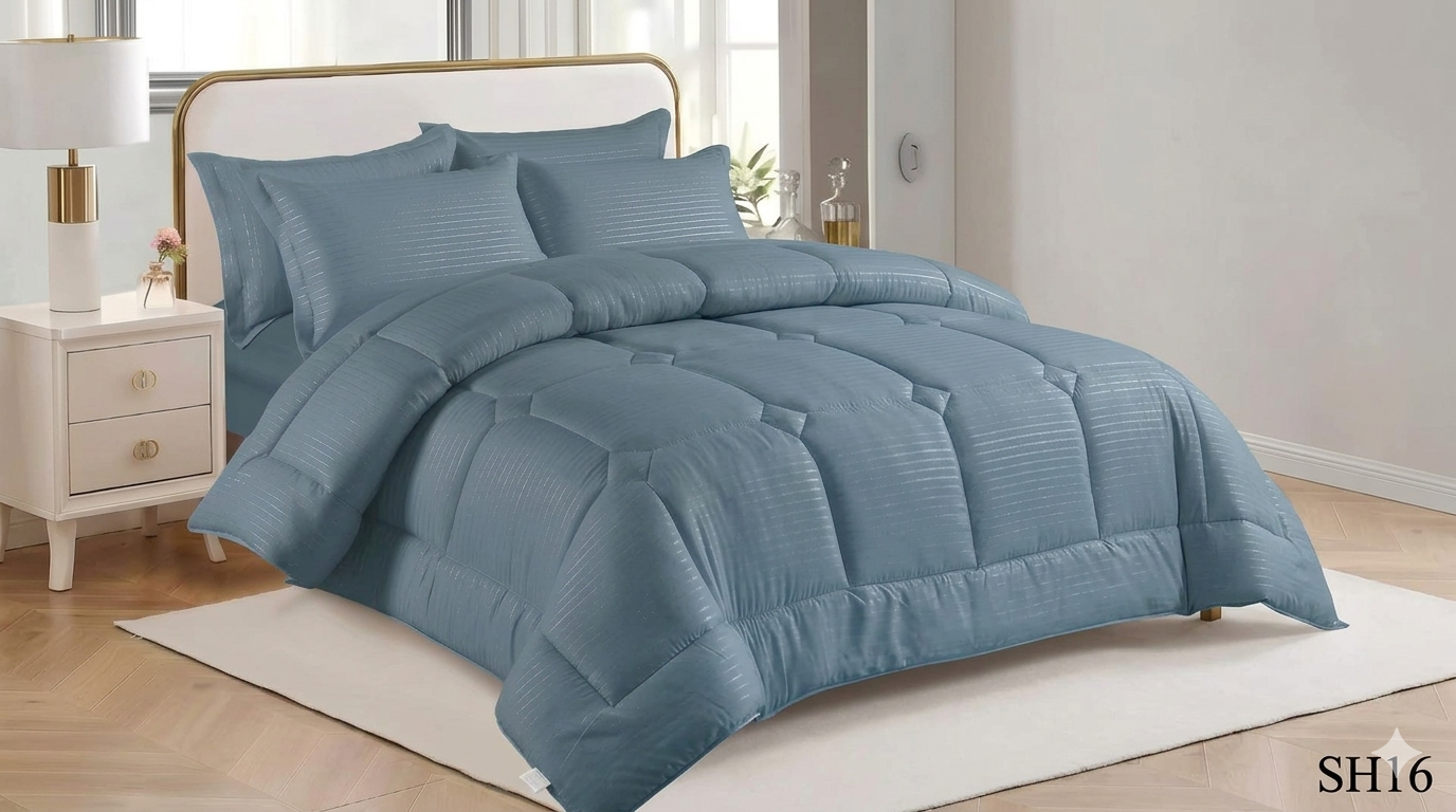 Satin Silky Striped Comforter Set – King Size 6 Piece