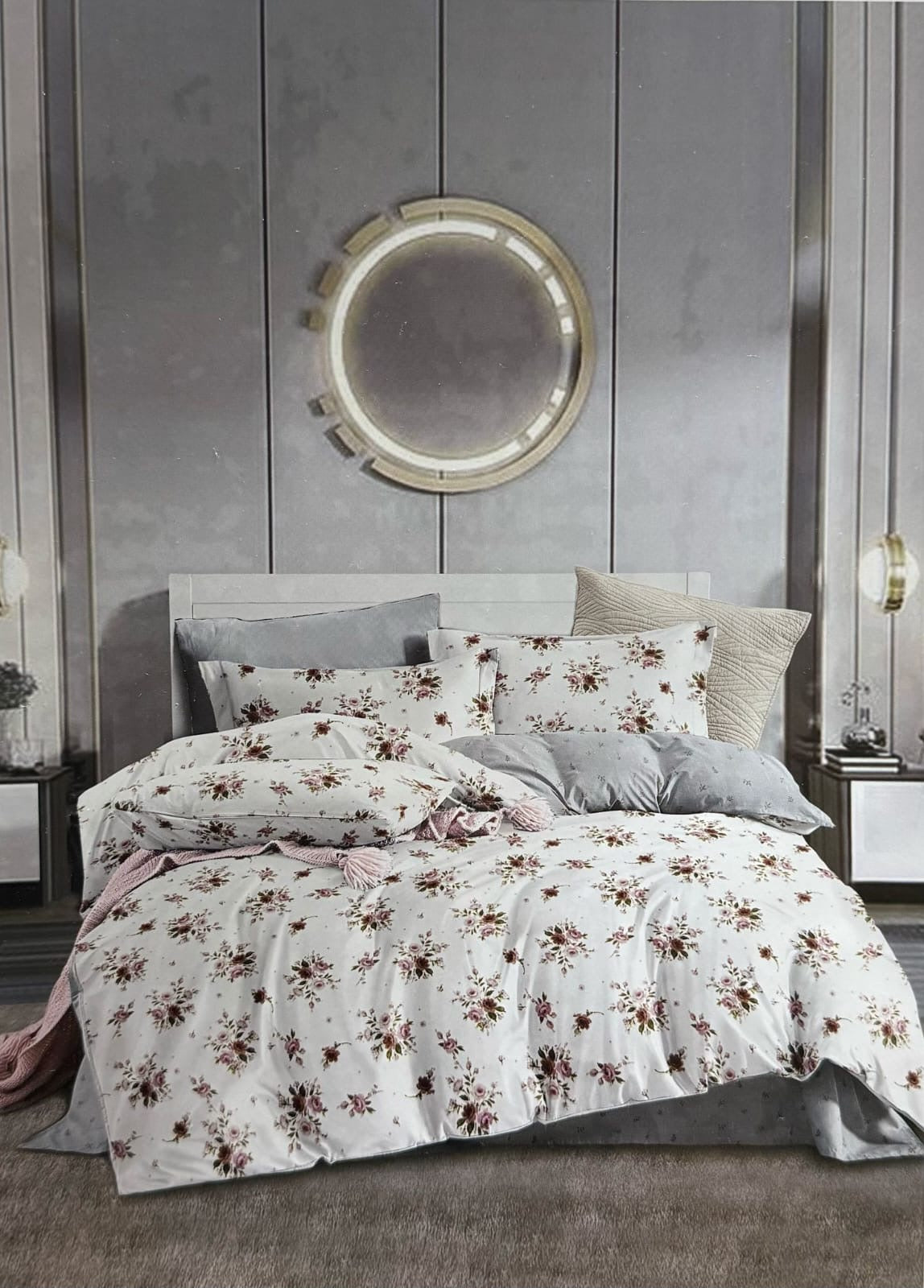 Floral King size Duvet cover, fitted bedsheet & 4 pillowcases set