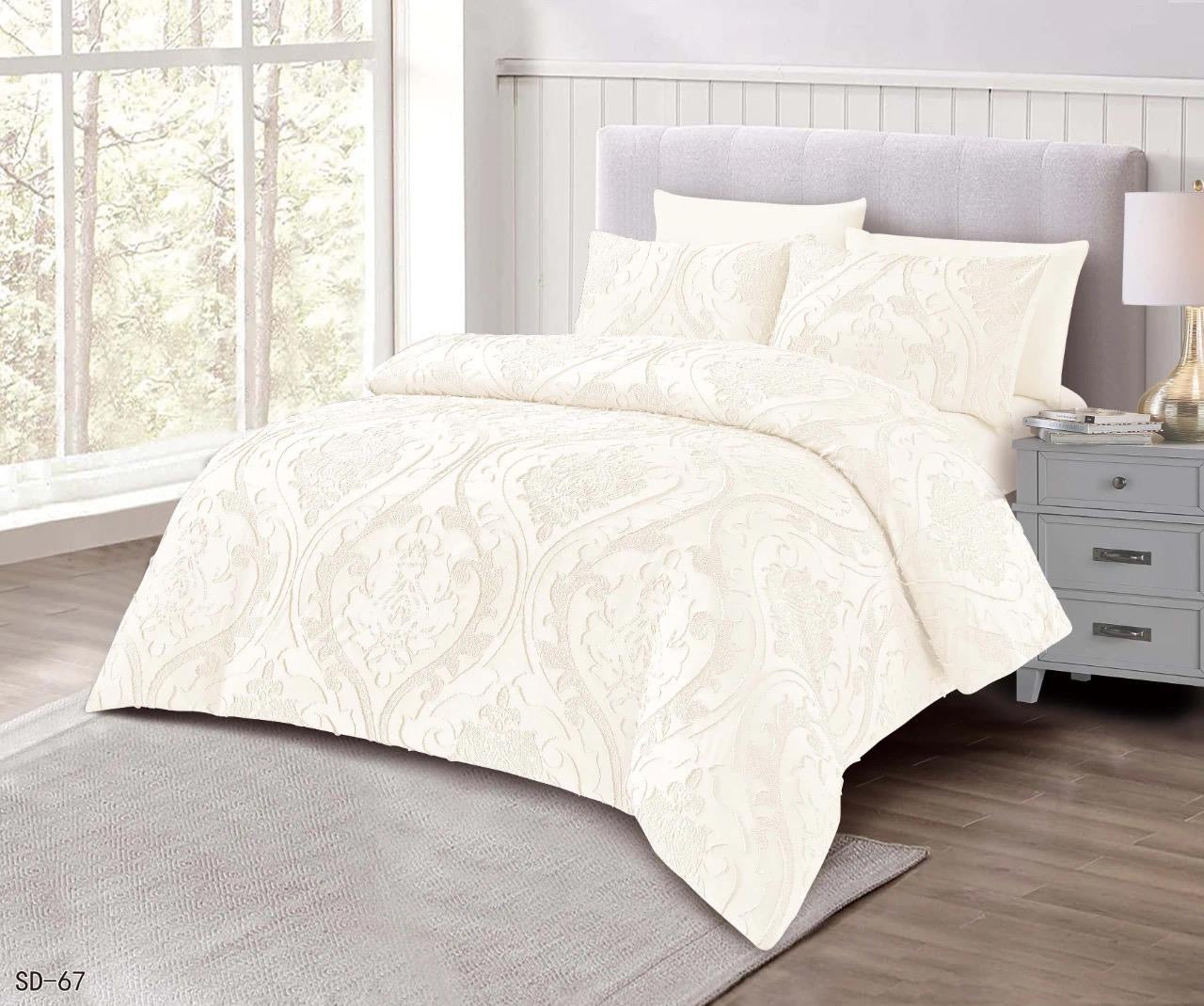 King Size Solid Color Unique Cut Flower Design Bedding Set: Duvet Cover, Fitted Bedsheet, 4 Pillowcases