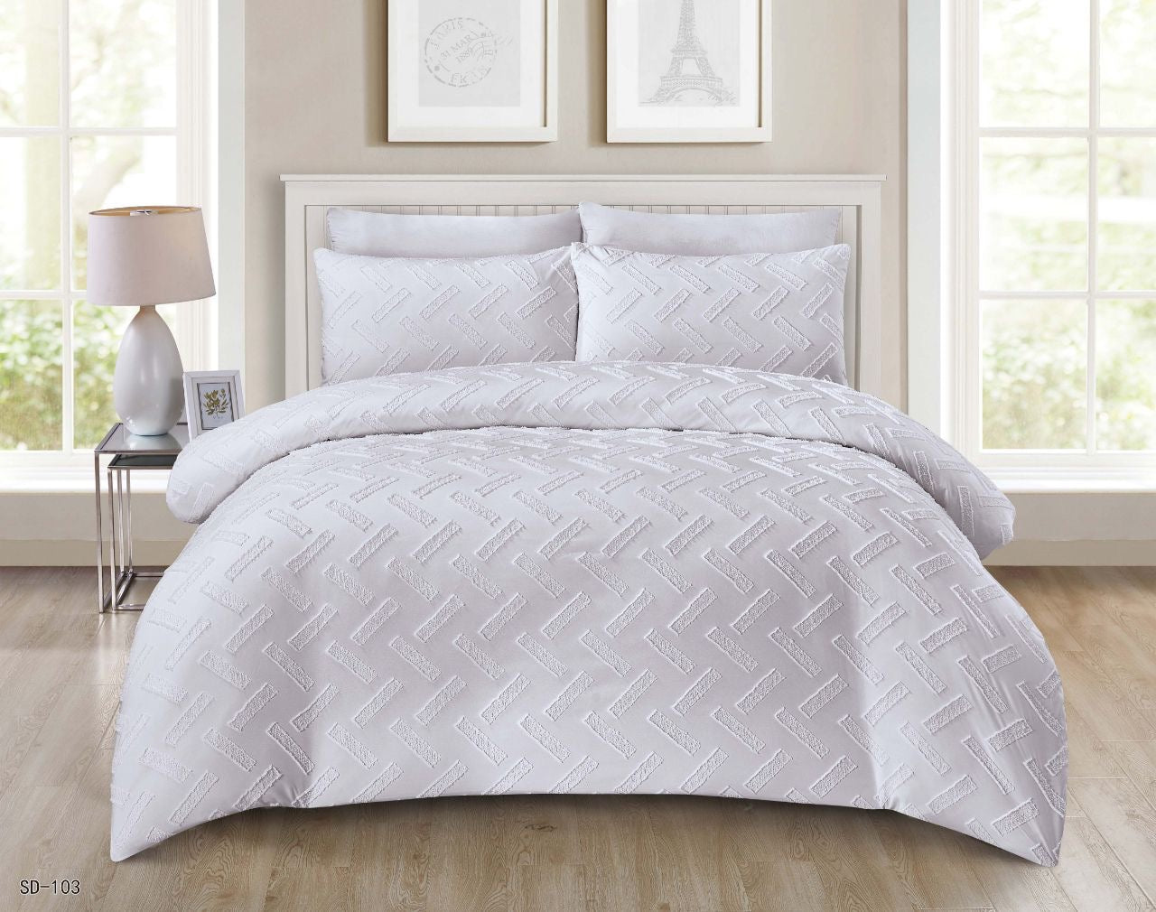 King Size Comforter Set 6-Piece | Cotton Fabric with Embroidery | Bedding Set with Fitted Sheet and Pillowcases