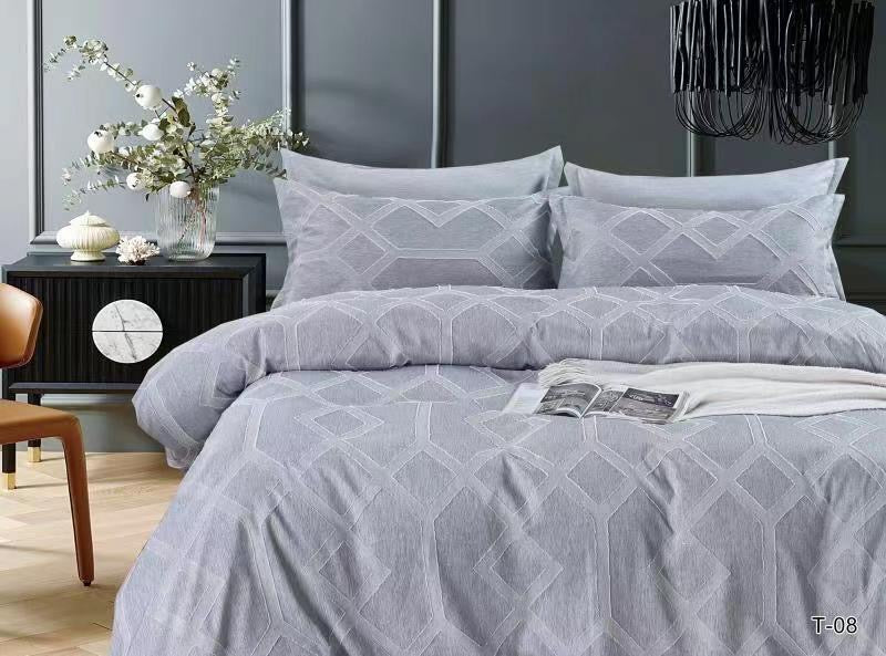"King Size Solid Color Unique Cut Flower Design Bedding Set: Duvet Cover, Fitted Bedsheet, 4 Pillowcases" - SK HOME CENTER