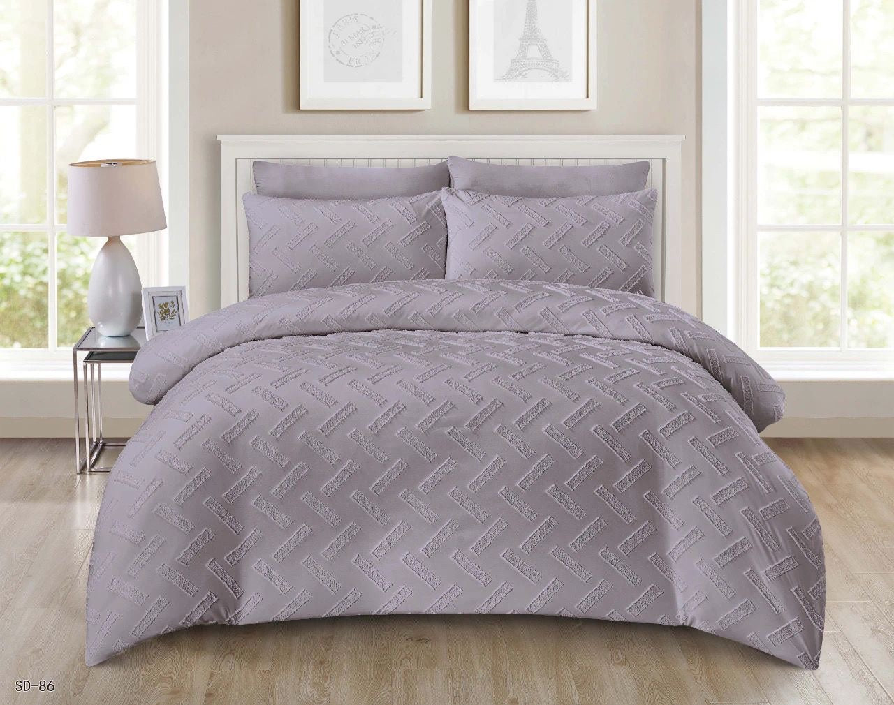 King Size Comforter Set 6-Piece | Cotton Fabric with Embroidery | Bedding Set with Fitted Sheet and Pillowcases