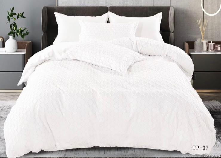 King Size Solid Color Unique Cut Flower Design Bedding Set: Duvet Cover, Fitted Bedsheet, 4 Pillowcases
