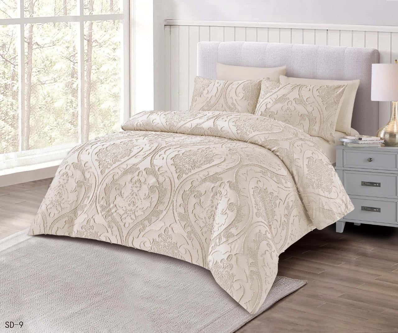 King Size Solid Color Unique Cut Flower Design Bedding Set: Duvet Cover, Fitted Bedsheet, 4 Pillowcases