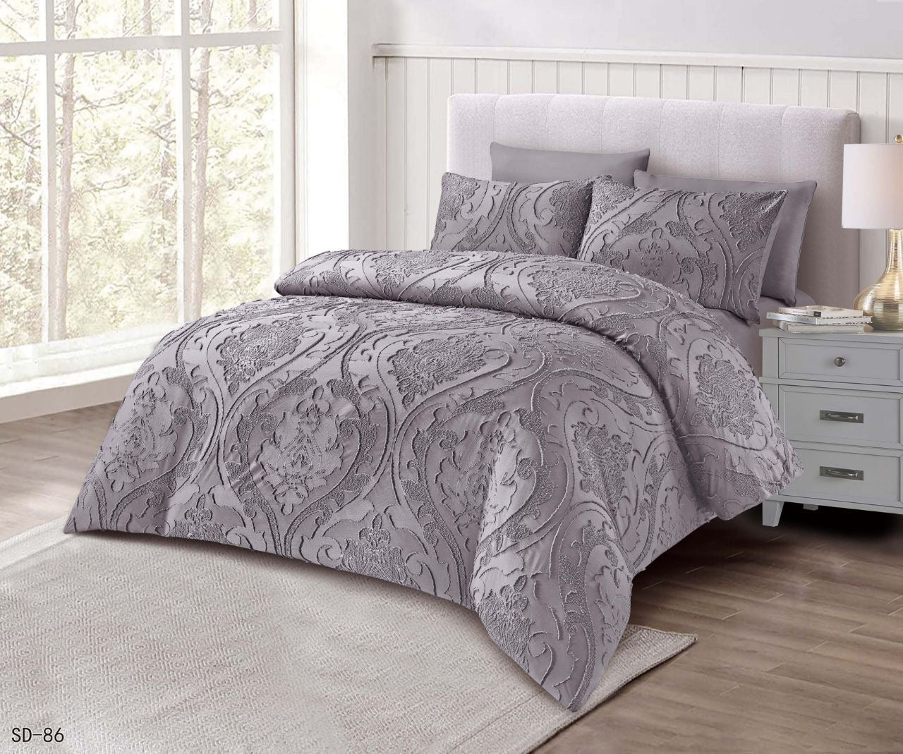 King Size Comforter Set 6-Piece | Cotton Fabric with Embroidery | Bedding Set with Fitted Sheet and Pillowcases