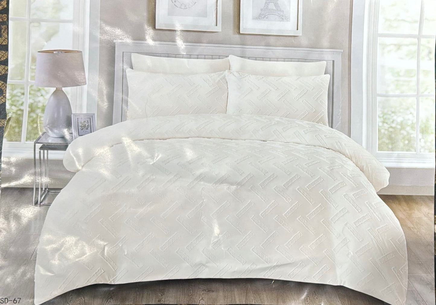 King Size Comforter Set 6-Piece | Cotton Fabric with Embroidery | Bedding Set with Fitted Sheet and Pillowcases