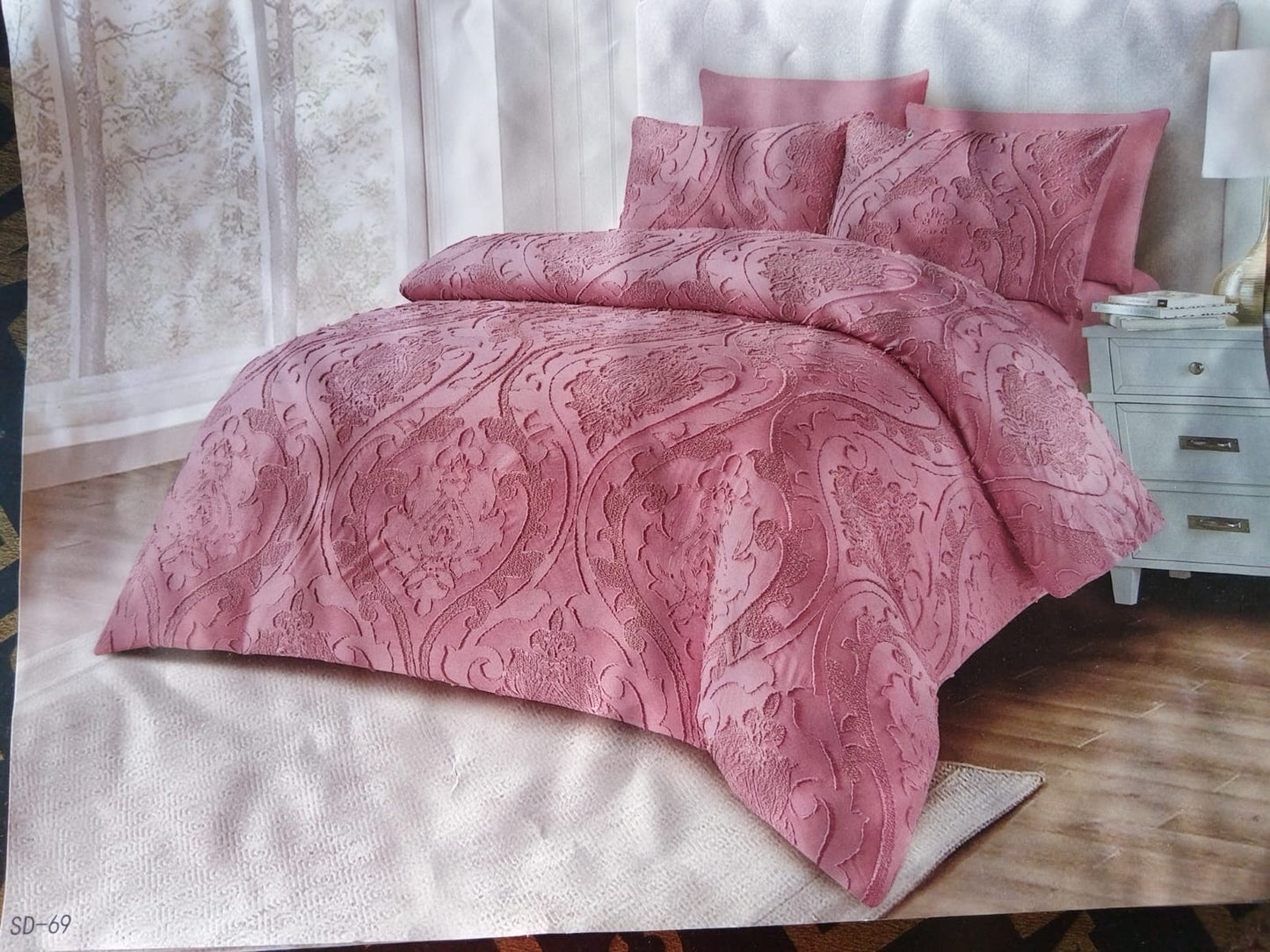 King Size Comforter Set 6-Piece | Cotton Fabric with Embroidery | Bedding Set with Fitted Sheet and Pillowcases