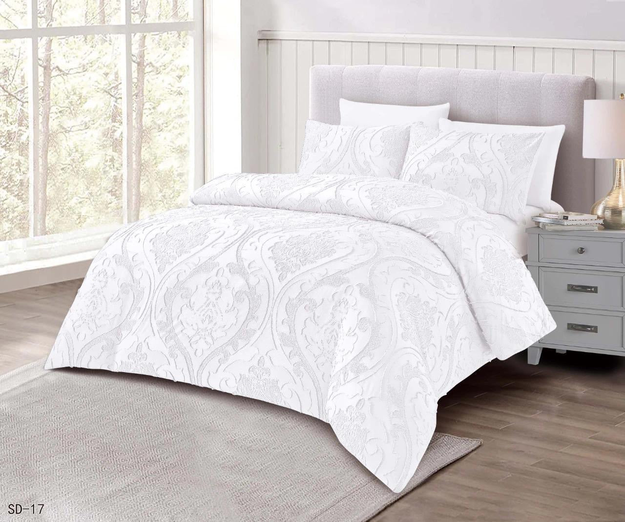 King Size Solid Color Unique Cut Flower Design Bedding Set: Duvet Cover, Fitted Bedsheet, 4 Pillowcases