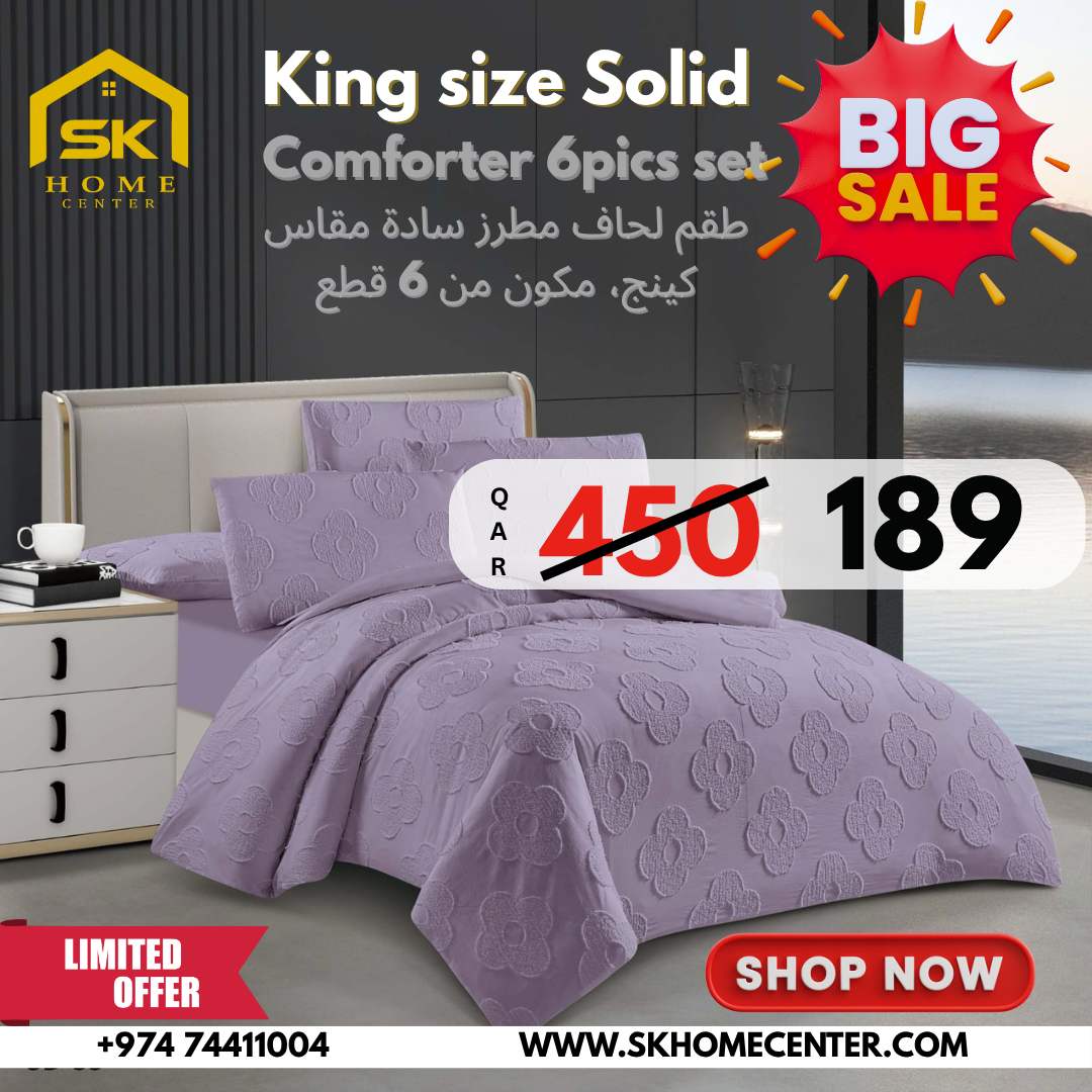 King Size Comforter Set 6-Piece | Cotton Fabric with Embroidery | Bedding Set with Fitted Sheet and Pillowcases