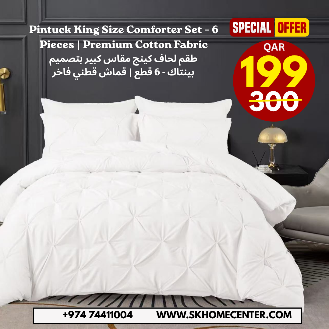 Pintuck King Size 6-Piece Comforter Set – Premium Cotton