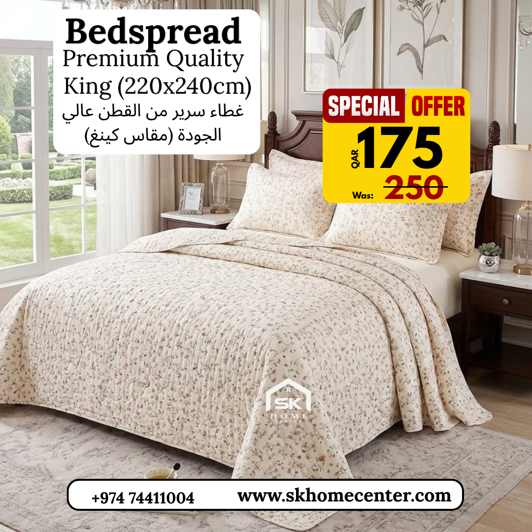 Premium quality king size bedspread special offer QAR 175 was QAR 250, SK Home Center