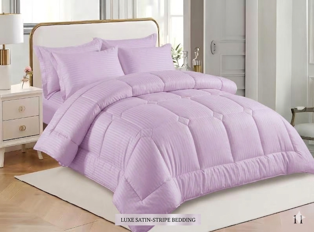 Satin Silky Striped Comforter Set – King Size 6 Piece