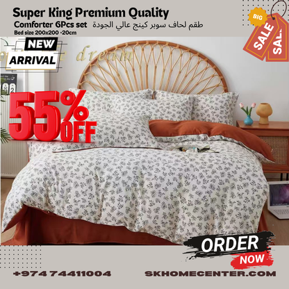 Premium Quality Super King Comforter 6PCS Set - Cotton Fabric | 240x260cm (SALE)