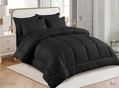 Satin Silky Striped Comforter Set – King Size 6 Piece