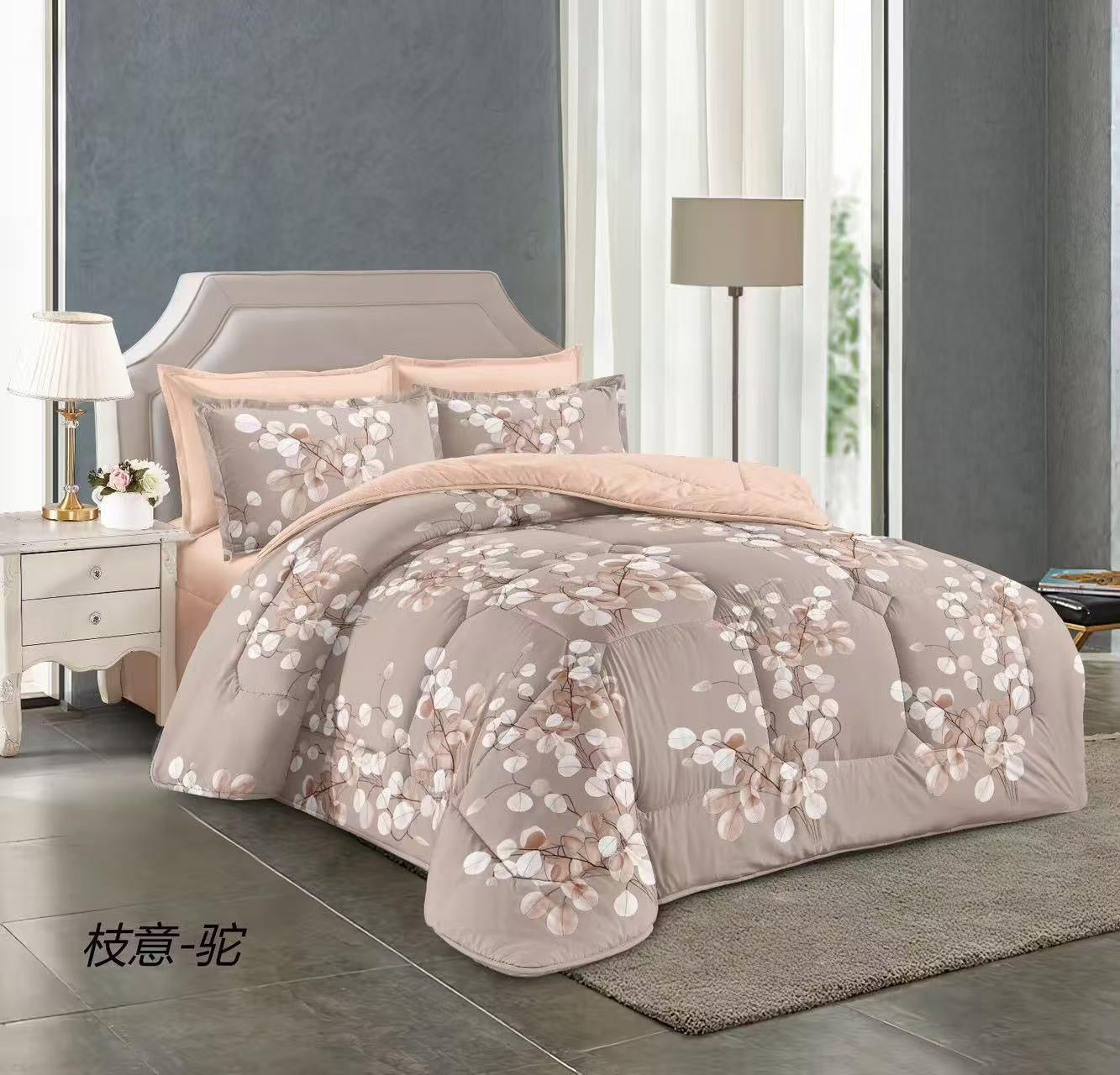 طقم لحاف مقاس كينج بنقشة زهور، 6 قطع - 220 × 240 سم