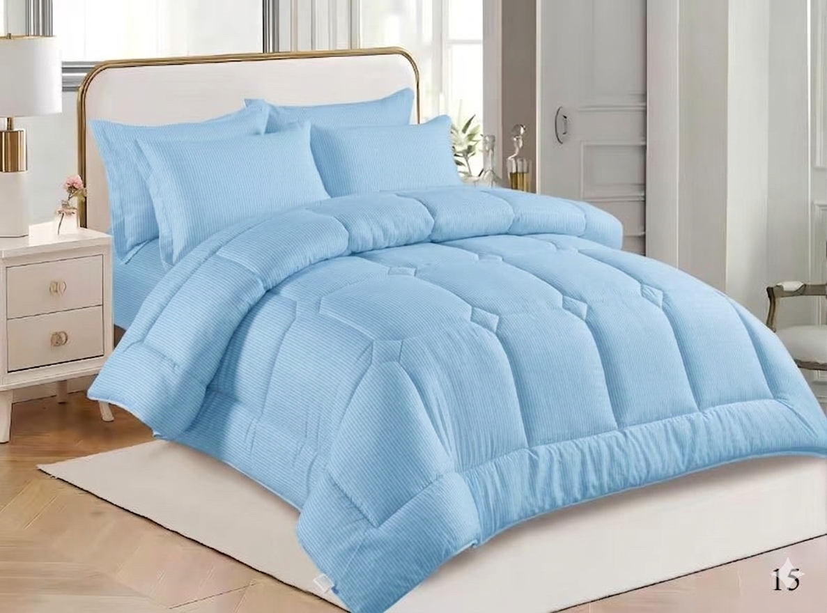 Satin Silky Striped Comforter Set – King Size 6 Piece