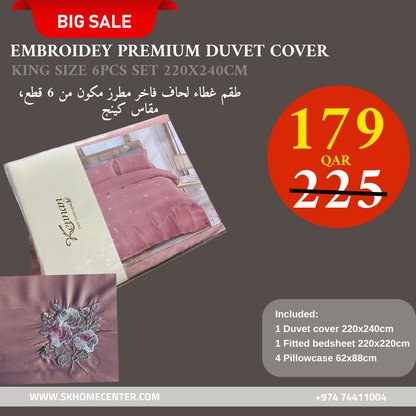 King Size - Premium Cotton Embroidered 6-Piece Duvet cover Set