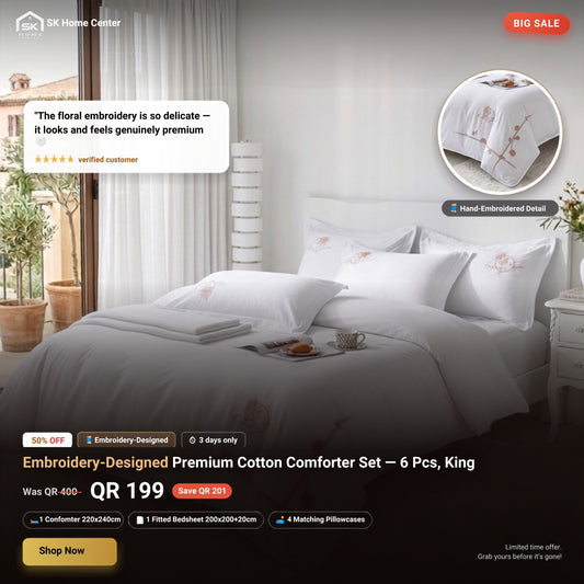Embroidery designed premium cotton comforter 6pcs set-King
