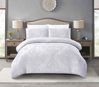 "King Size Solid Color Unique Cut Flower Design Bedding Set: Duvet Cover, Fitted Bedsheet, 4 Pillowcases" - SK HOME CENTER