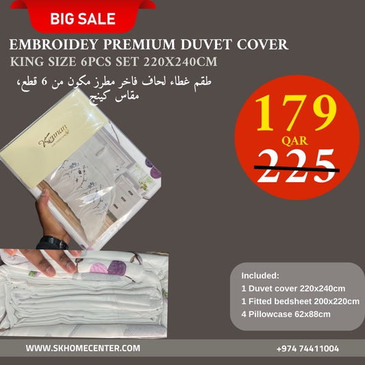 Premium Cotton Embroidered 6-Piece Duvet cover Set – King Size
