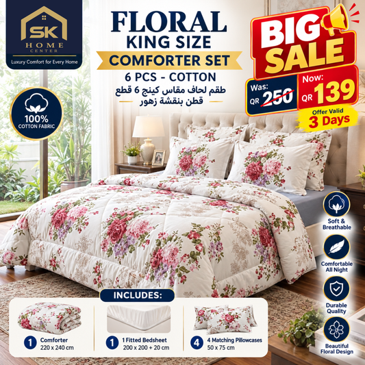 Floral 6-Piece Cotton Comforter Set | King Size Bedding Set