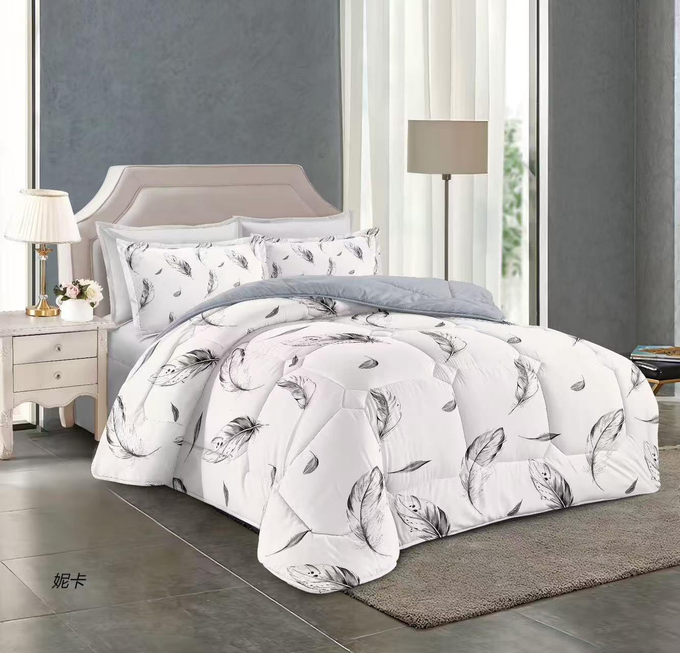 طقم لحاف مقاس كينج بنقشة زهور، 6 قطع - 220 × 240 سم