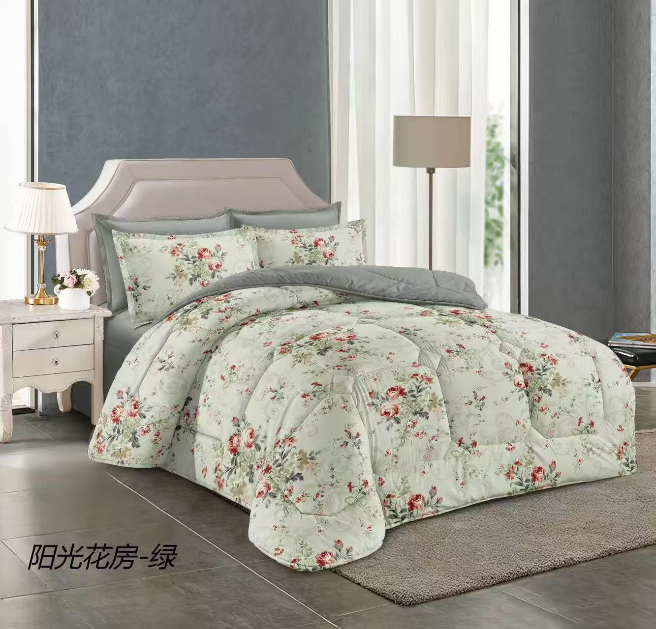 طقم لحاف مقاس كينج بنقشة زهور، 6 قطع - 220 × 240 سم