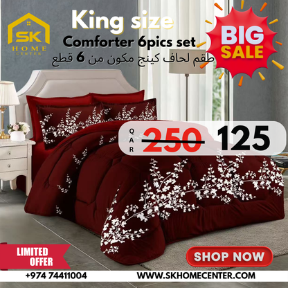 Floral print King size comforter 6 pieces set - 220 x 240cm