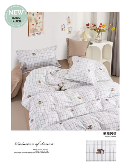 مجموعة جديدة – طقم لحاف قطني مزهر (مقاس كوين، 4 قطع)