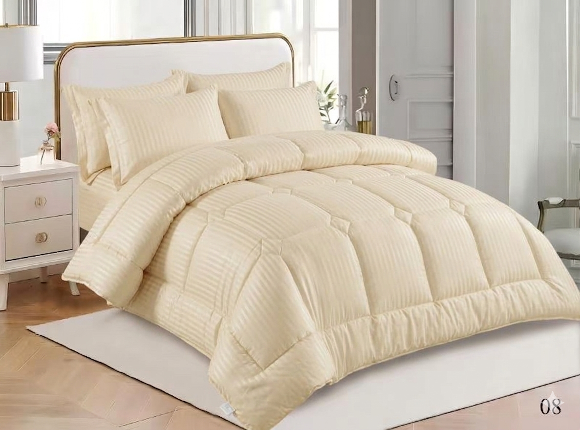Satin Silky Striped Comforter Set – King Size 6 Piece