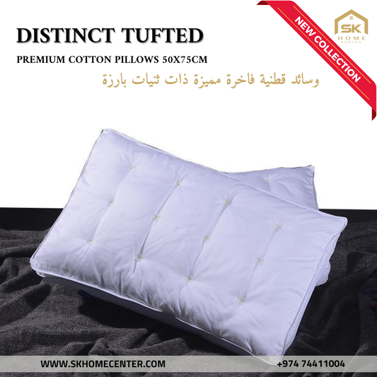 Ultra-Soft tufted Microfiber Bed Pillow - Natural Cotton Cover