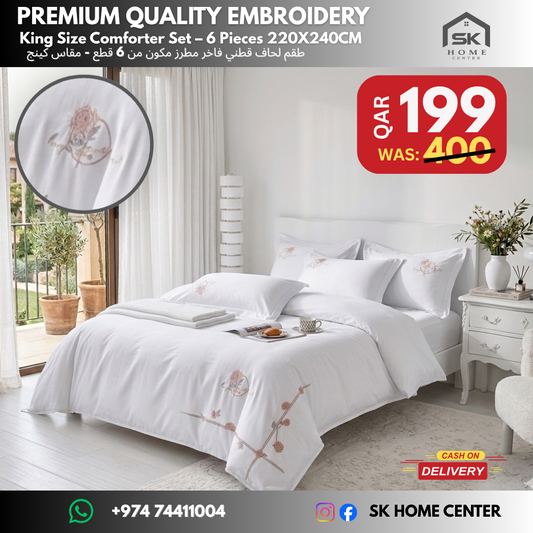 Embroidery designed premium cotton comforter 6pcs set-King