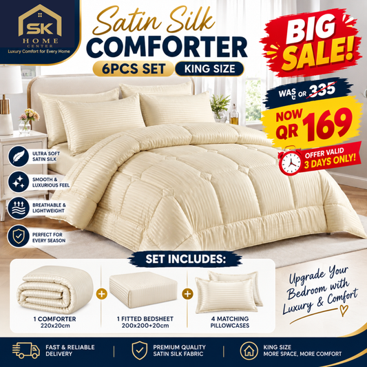 Satin Silky Striped Comforter Set – King Size 6 Piece - SK HOME CENTER