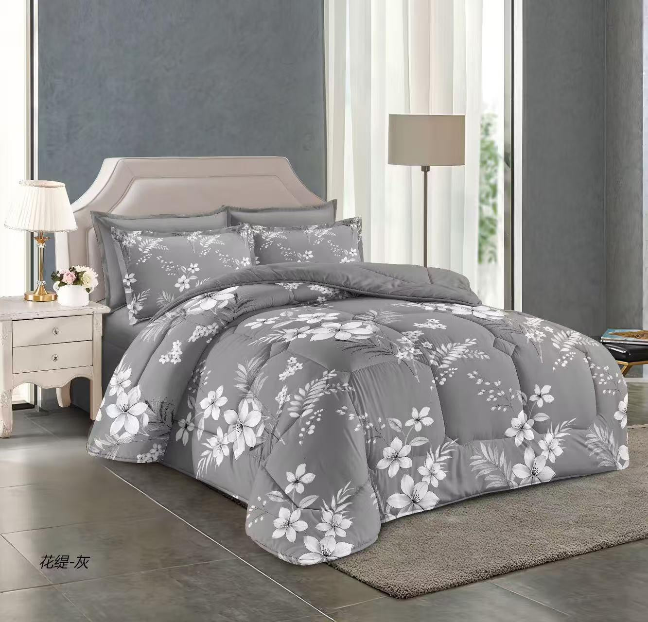 طقم لحاف مقاس كينج بنقشة زهور، 6 قطع - 220 × 240 سم