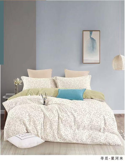 مجموعة جديدة – طقم لحاف قطني مزهر (مقاس كوين، 4 قطع)