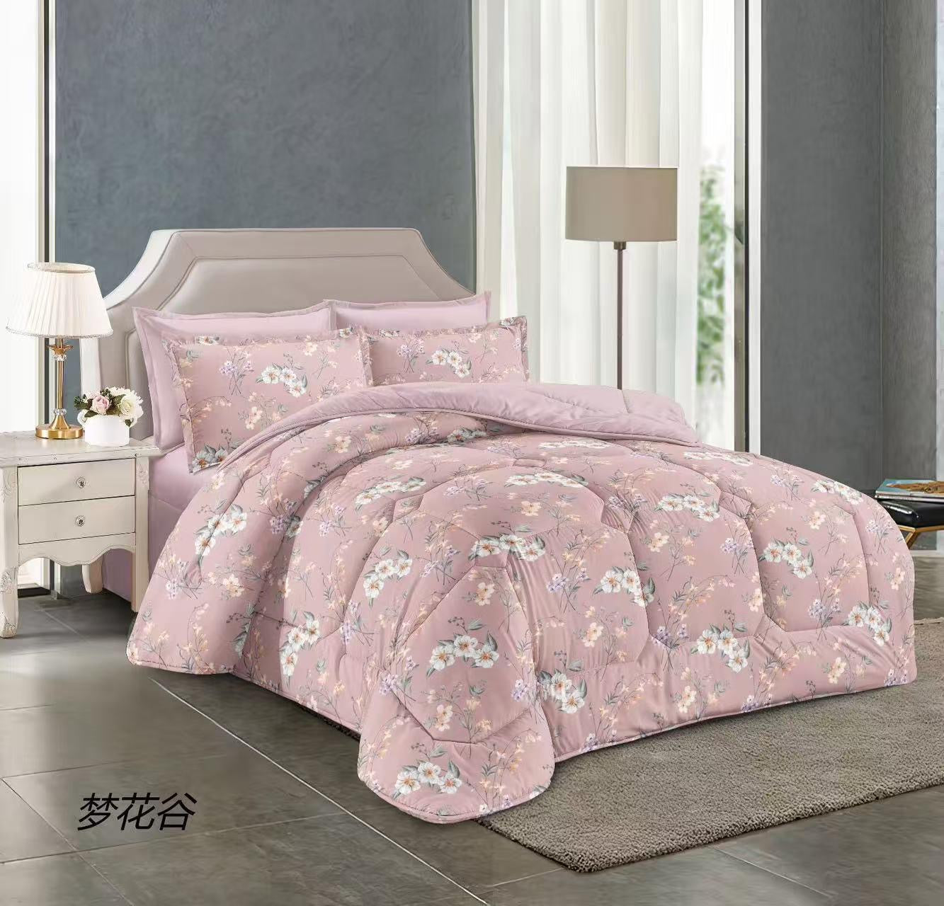 طقم لحاف مقاس كينج بنقشة زهور، 6 قطع - 220 × 240 سم