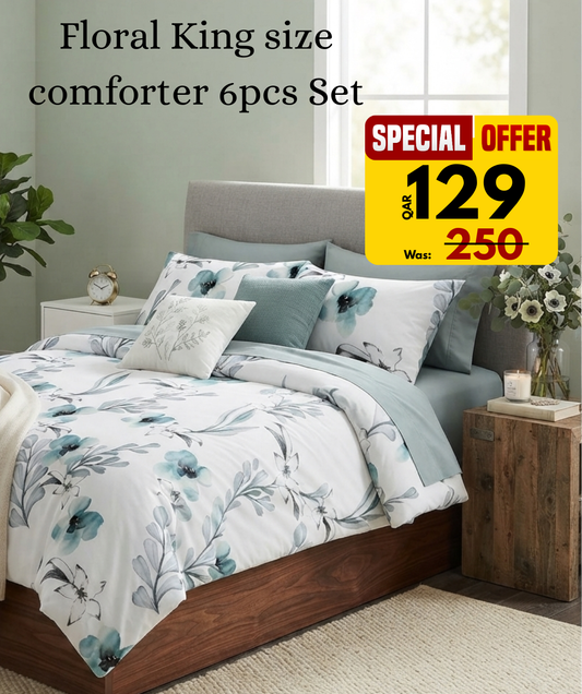 Floral print King size comforter 6 pieces set - 220 x 240cm