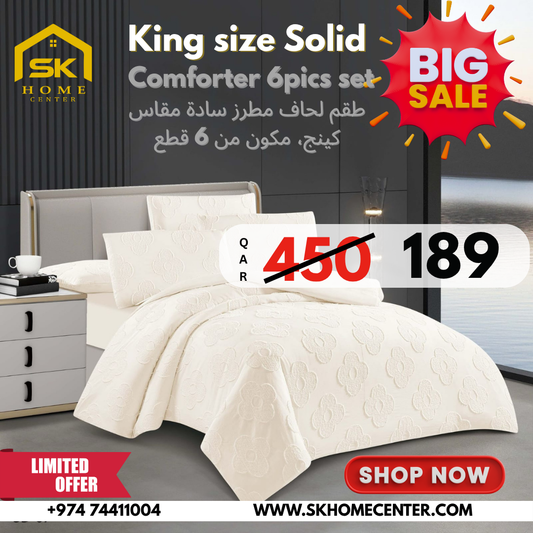 King Size Comforter Set 6-Piece | Cotton Fabric with Embroidery | Bedding Set with Fitted Sheet and Pillowcases