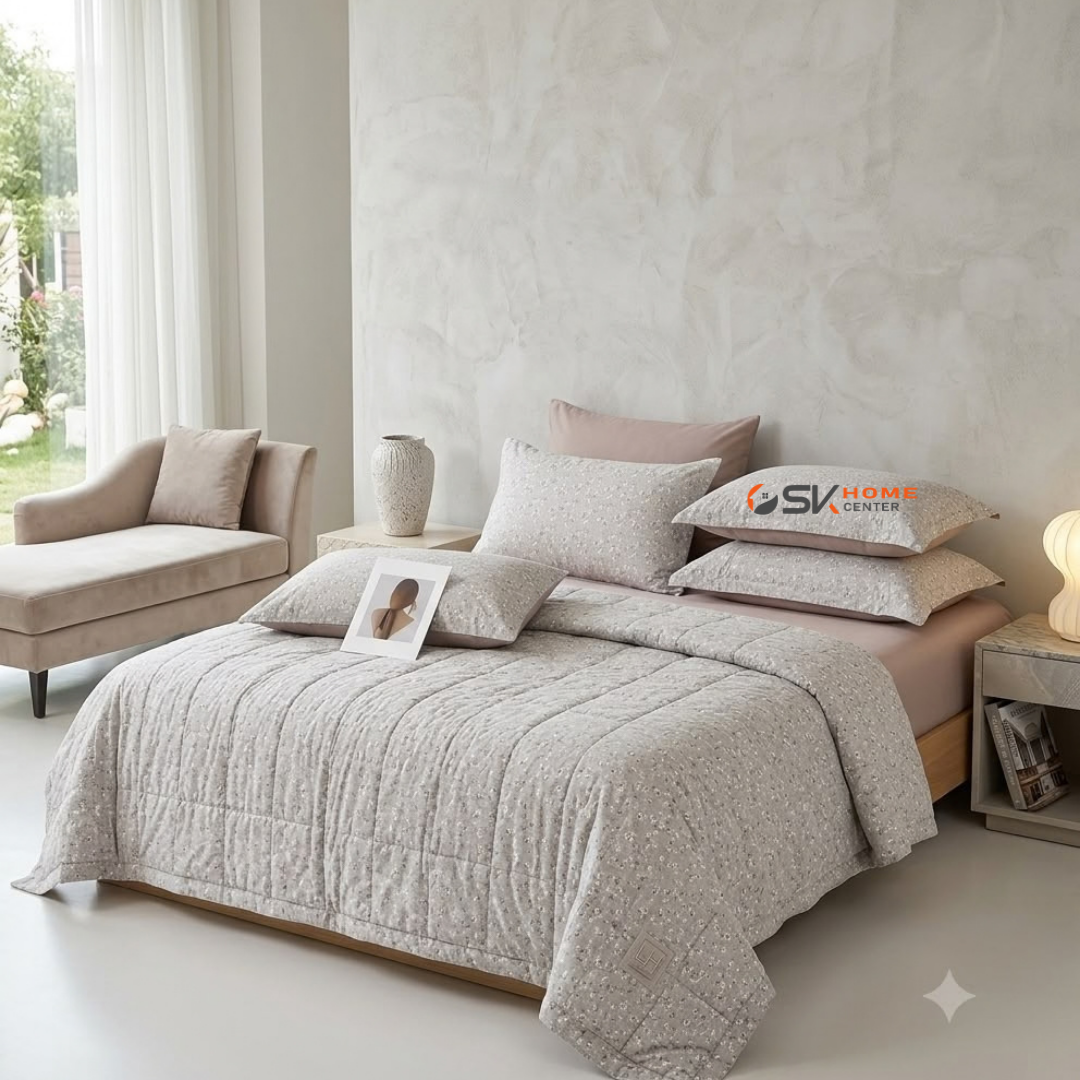 Floral Premium Quality cotton Light weight Quilted Bedspread Set - 6Piece King Size (220x240cm)