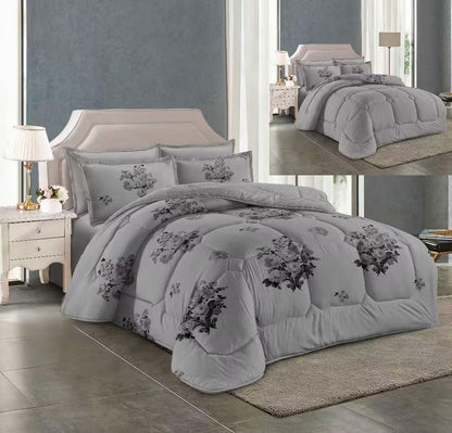 طقم لحاف مقاس كينج بنقشة زهور، 6 قطع - 220 × 240 سم