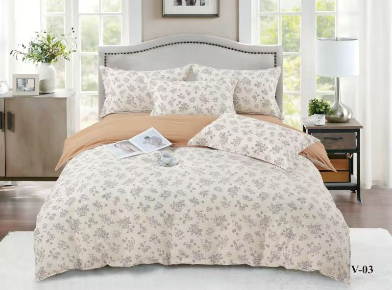 Premium Quality 100% cotton Fabric 6-Piece Floral Print Duvet cover Set- King Size bedding set
