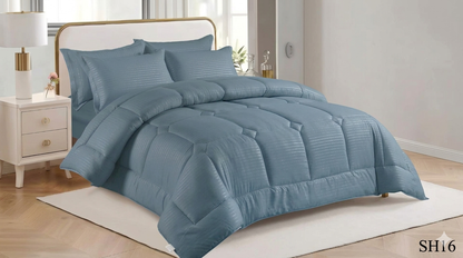 Satin Silky Striped Comforter Set – King Size 6 Piece